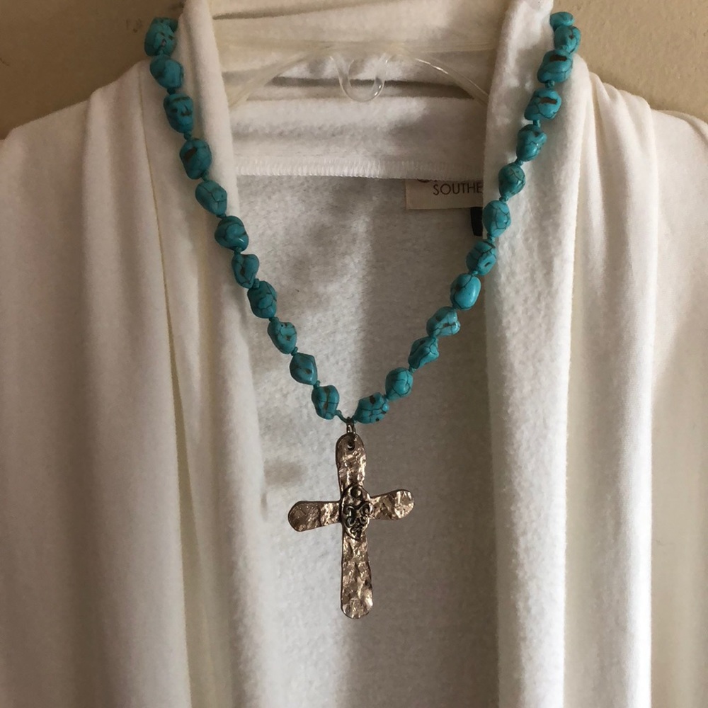 Beautiful turquoise and gold cross necklace